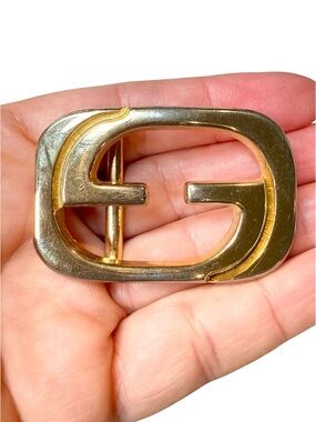 Vintage Gucci Interlocking GG Gold Tone Belt Buckle Made in Italy Authentic